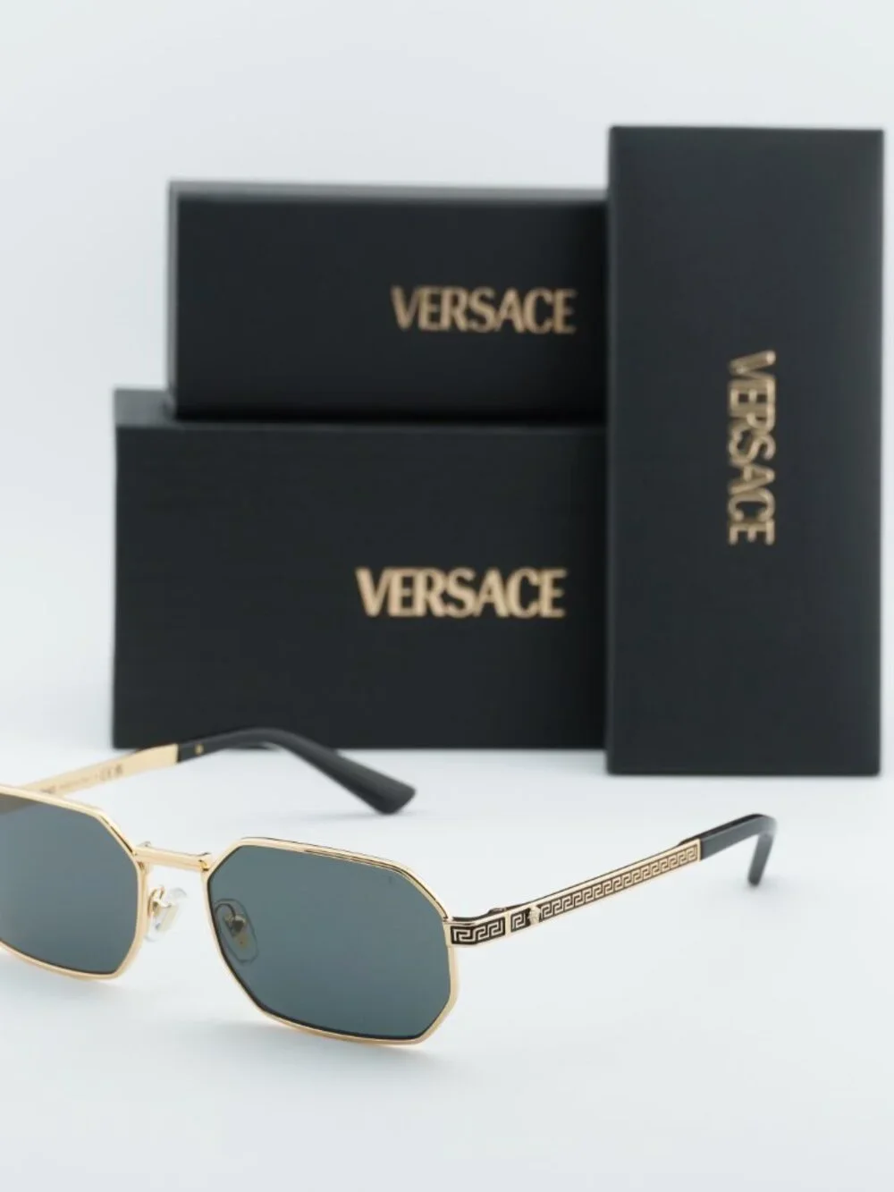 Versace VE2297 100287 Rectangle Sunglasses – Gold / Dark Grey